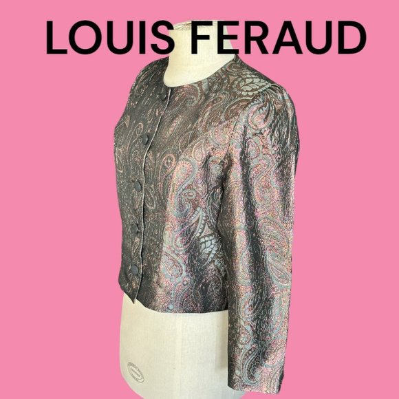 VINTAGE LOUIS FERAUD PAISLEY LAME CROPPED FITTED JACKET (SZ 6) (EUC) - Picture 7 of 9